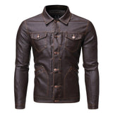 Motorcycle Jacket brand Motorcycle Clothes Motor Male Leather Jacket Slim fit Chest pocket Buttons Old style Coat Men  Leather Shirt