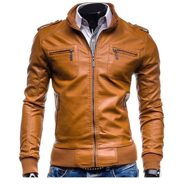 Motorcycle Jacket Men's PU Jacket Motorcycle Coat Autumn Spring Clothing Male Casual Clothes Solid Business Coats Men Brown Leather Jackets