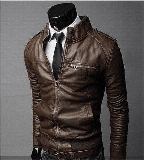 Men PU Jacket Motorcycle Coats Faux Leather Clothing Male Casual Clothes Size S - XXL Solid Business Mens Leather Jackets