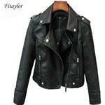 Motorcycle Jacket Fitaylor New Spring Autumn Women Short Faux PU Jacket Slim Fashion Punk Outwear Motorcycle Leather Jacket Casual Coat