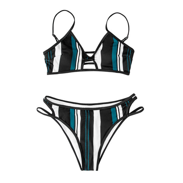 Swimwear Women Sexy Blue White and Black Striped Bikini Sets Swimsuit Two Pieces Swimwear Women 2021 Summer Beach Bathing Suit