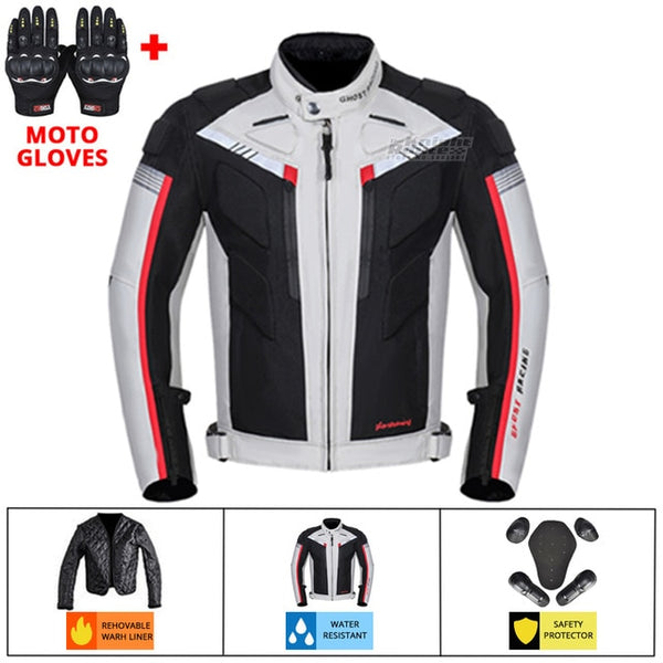 Motorcycle Jacket Man Set Motorbike Pants Suit Riding Windproof Cold-proof Autumn Winter Moto Jacket Body Armor Clothing Gray