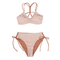 Swimwear Red White Stripe Strappy Bikini Sets Sexy Reversible Bottom Swimsuit Two Pieces Swimwear Women 2021 Beach Bathing Suits