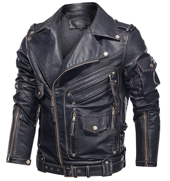 Motorcycle Jacket Mens Winter Leather Jacket Motorcycle PU Leather Jacket Men Cool Zipper Multi-pocket Leather Bike Chaquetas Hombre Coats