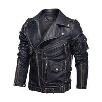 Motorcycle Jacket Mens Winter Leather Jacket Motorcycle PU Leather Jacket Men Cool Zipper Multi-pocket Leather Bike Chaquetas Hombre Coats