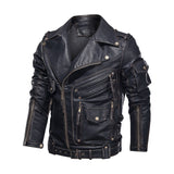 Motorcycle Jacket Mens Winter Leather Jacket Motorcycle PU Leather Jacket Men Cool Zipper Multi-pocket Leather Bike Chaquetas Hombre Coats