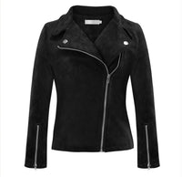 Motorcycle Jacket Women's Zip Up Coat Autumn Winter Suede Clothes Solid Slim Lapel Short Biker Jackets Overcoat Plus Size
