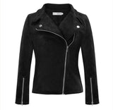 Motorcycle Jacket Women's Zip Up Coat Autumn Winter Suede Clothes Solid Slim Lapel Short Biker Jackets Overcoat Plus Size