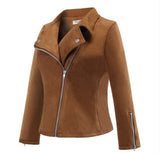 Motorcycle Jacket Women's Zip Up Coat Autumn Winter Suede Clothes Solid Slim Lapel Short Biker Jackets Overcoat Plus Size