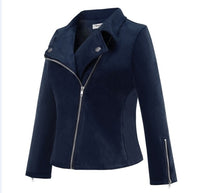 Motorcycle Jacket Women's Zip Up Coat Autumn Winter Suede Clothes Solid Slim Lapel Short Biker Jackets Overcoat Plus Size