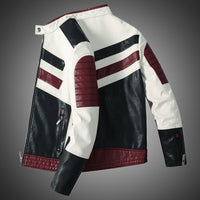 Moto Clothing Set Mens Motorcycle Jacket Leather Striped Patchwork PU Leather Jacket Autumn Winter Slim Jacket Mens High Street Irregular Design