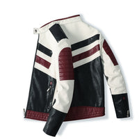 Moto Clothing Set Mens Motorcycle Jacket Leather Striped Patchwork PU Leather Jacket Autumn Winter Slim Jacket Mens High Street Irregular Design