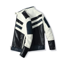 Moto Clothing Set Mens Motorcycle Jacket Leather Striped Patchwork PU Leather Jacket Autumn Winter Slim Jacket Mens High Street Irregular Design