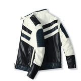 Moto Clothing Set Mens Motorcycle Jacket Leather Striped Patchwork PU Leather Jacket Autumn Winter Slim Jacket Mens High Street Irregular Design