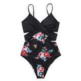 Swimwear Black Floral Cutout One Piece Swimsuit Women Sexy Moulded Cups Push Up Monokini Swimwear 2021 Bathing Suit Beachwear