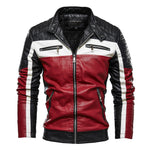 Motorcycle Jacket Men Leather Jacket Fur Lined Winter Leather Coat Men Colorblock Motorcycle Jacket Slim Flit Casual Jacket Fashion Street Clothes