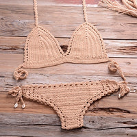 Swimwear Women Solid Crochet Bikini Top 2021 Summer Shell Sexy Swimsuit Handmade Women Swimwear Suit Boho Beach Wear Knitted Thong Short Bottom