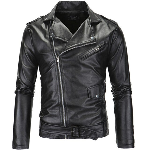 Motorcycle Jacket Men's Motorcycle Slim Casual Zipper PU Leather Jacket Streetwear Clothes