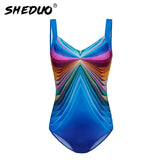 Swimwear Women 2021 Vintage One Piece Swimsuit Backless Bodysuit Colorful Bathing Suit Women Plus Size Sport Swimming Wear Retro