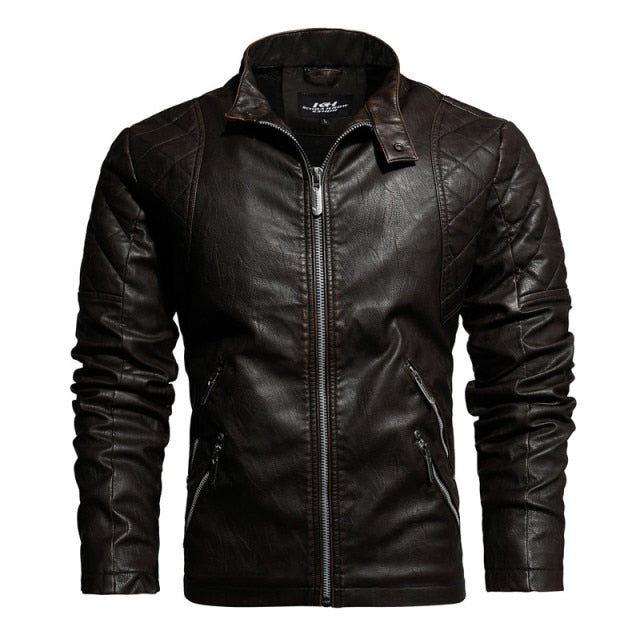 2022 Mens Motorcycle Jacket Autumn Winter Men New Faux PU Leather Jackets Casual Embroidery Biker Coat Zipper Fleece Jacket