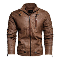 2022 Mens Motorcycle Jacket Autumn Winter Men New Faux PU Leather Jackets Casual Embroidery Biker Coat Zipper Fleece Jacket