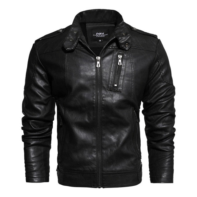 2022 Mens Motorcycle Jacket Autumn Winter Men New Faux PU Leather Jackets Casual Embroidery Biker Coat Zipper Fleece Jacket