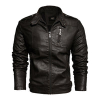 2022 Mens Motorcycle Jacket Autumn Winter Men New Faux PU Leather Jackets Casual Embroidery Biker Coat Zipper Fleece Jacket