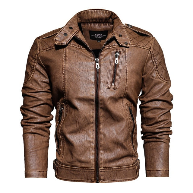 2022 Mens Motorcycle Jacket Autumn Winter Men New Faux PU Leather Jackets Casual Embroidery Biker Coat Zipper Fleece Jacket