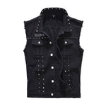 Moto Clothing Set New 2021 Denim Vest Men Punk Rock Rivet Cowboy Black Jeans Waistcoat Fashion Men Motorcycle Style Sleeveless Jeans Jacket M-5XL