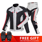 Motorcycle Jacket Man Set Motorbike Pants Suit Riding Windproof Cold-proof Autumn Winter Moto Jacket Body Armor Clothing Gray