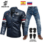 Motorcycle Jacket Leather Men's Brand Moto Leather Jacket Coat Men Handsome Washed Embroidery Biker PU Jacket Male Jaqueta Men