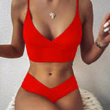 Sexy Cross Bikini Set Women Solid V-Neck High-Waisted Two Piece Swimsuit 2021 Girl Beach Bathing Suit Swimwear Biquinis