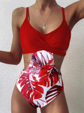 2021 Leaf Print Swimwear Women Skinny One Piece Swimsuit Maio Biquini Mujer Trikini Banador Monokini Bikini Badpak Maillot Femme