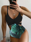 2021 Leaf Print Swimwear Women Skinny One Piece Swimsuit Maio Biquini Mujer Trikini Banador Monokini Bikini Badpak Maillot Femme