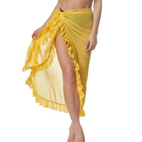 Swimwear Cover Ups Women Solid Skirt Ruffled Lace-Up Beach Dress Chiffon Sunscreen Skirt Swimming Bikini Set Cover Up Beachwear