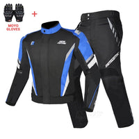 Moto Clothing Set Motorcycle Jacket Man Set Moto Protection Windproof Waterproof Motorbike Riding Moto Jacket + Pants Suit Body Armor for 4 Season