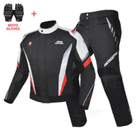 Moto Clothing Set Motorcycle Jacket Man Set Moto Protection Windproof Waterproof Motorbike Riding Moto Jacket + Pants Suit Body Armor for 4 Season