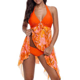 Women Sexy V-neck Swimwear Irregular Padded Push Up Print Halter Tankini Summer Two Piece Swimming Dress Beach Wear Swimsuit