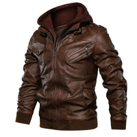 Motorcycle Jacket New autumn winter men's leather motorcycle jacket PU leather hooded jacket warm baseball jacket Euro Size coat