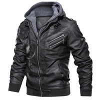 Motorcycle Jacket New autumn winter men's leather motorcycle jacket PU leather hooded jacket warm baseball jacket Euro Size coat