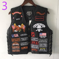 Motorcycle Jacket Men Waistcoat Sheep Genuine Leather Vest Embroidery Fashion Man Motorcycle Clothes Jacket Letter Sleeveless Jacket Coat Clothing