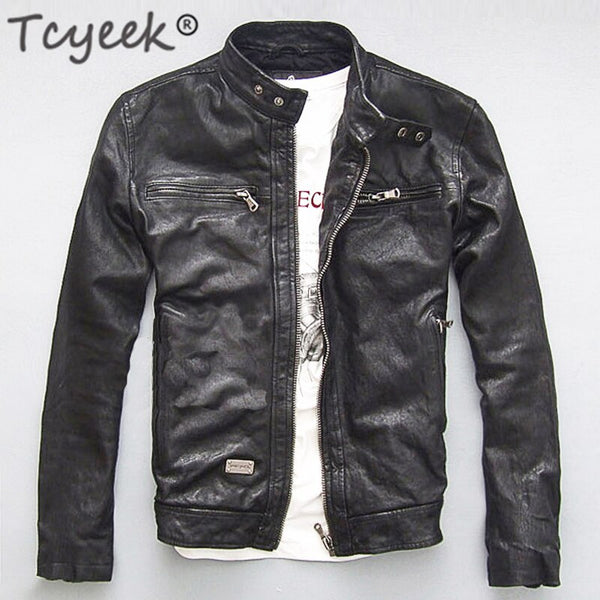 Motorcycle Jacket Men Leather Real Sheep Goat Skin Brand Black Male Bomber Motorcycle Biker Man's Coat Autumn Spring Clothes zlg88