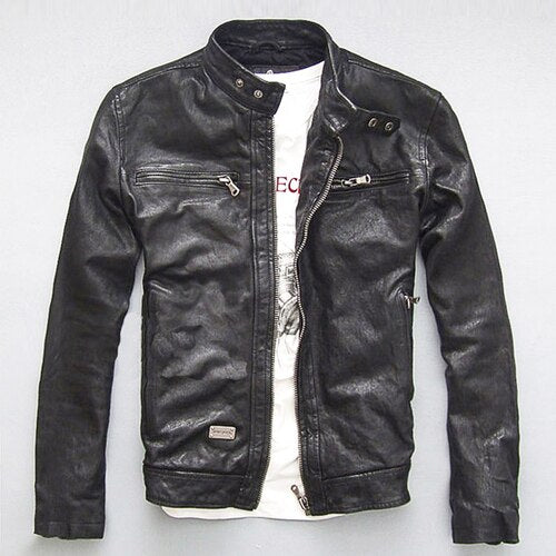 Motorcycle Jacket Men Leather Real Sheep Goat Skin Brand Black Male Bomber Motorcycle Biker Man's Coat Autumn Spring Clothes zlg88