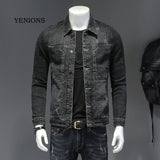 Motorcycle Jacket Spring Men Denim Jacket Black Fashion Casual Cotton Long Sleeve Elasticity Slim Clothes Motorcycle Cowboy Jeans Coat Male Brand