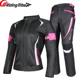 Moto Clothing Set Women Motorcycle Jacket Summer Lady Coat Riding Raincoat Motorbike Safety Suit with Protective Pads and Waterproof Liner