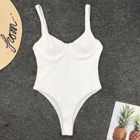 Swimwear Sexy Push Up Swimwear Women's Swimsuits One Piece Red Strap Bodysuit High Cut Bathing Suits Ribbed Swimsuit 2021 New