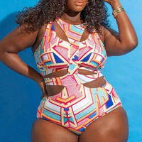 Swimwear Women Plus Size Swimwear Bandage Cut Out Bathing Suit Women One Piece Swimsuit African Print Monokin Large Size Bodysuit Sexy Swimsuit