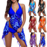 Swimwear Summer Women Swimwear Irregular Floral Printed Halter Two Piece Swimsuit Bathing Suit Swimming Dress and Short Beachwear Tankini