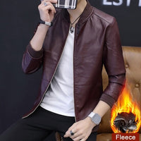 Motorcycle Jacket Mens Leather Jacket Men Autumn Winter Slim Motorcycle Coats Male Fleece Biker Clothes Men's Leather Bomber Jackets BM266